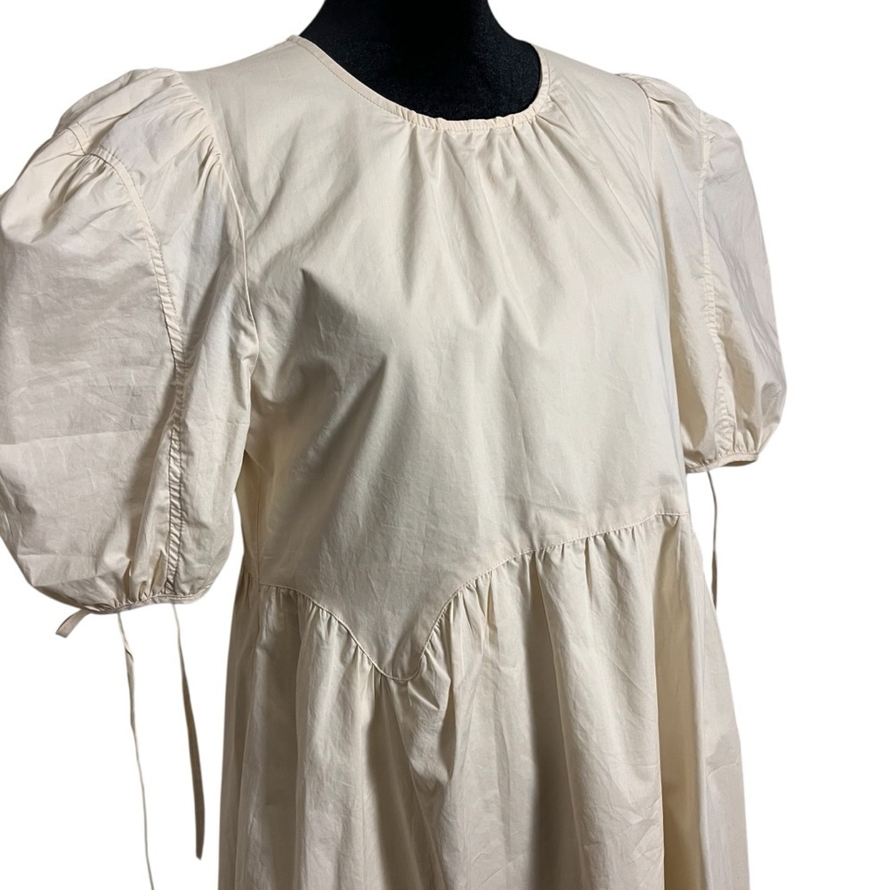 NWOT En Saison Poplin Cream Cotton Puff Sleeve Midi Dress Natural – Size Small - Picture 3 of 11
